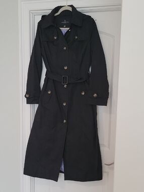 London Fog Black Full-Length Trench Coat with Belt